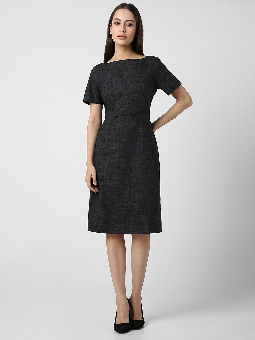 

Van Heusen Woman Textured Knee Length Sheath Dress, Black