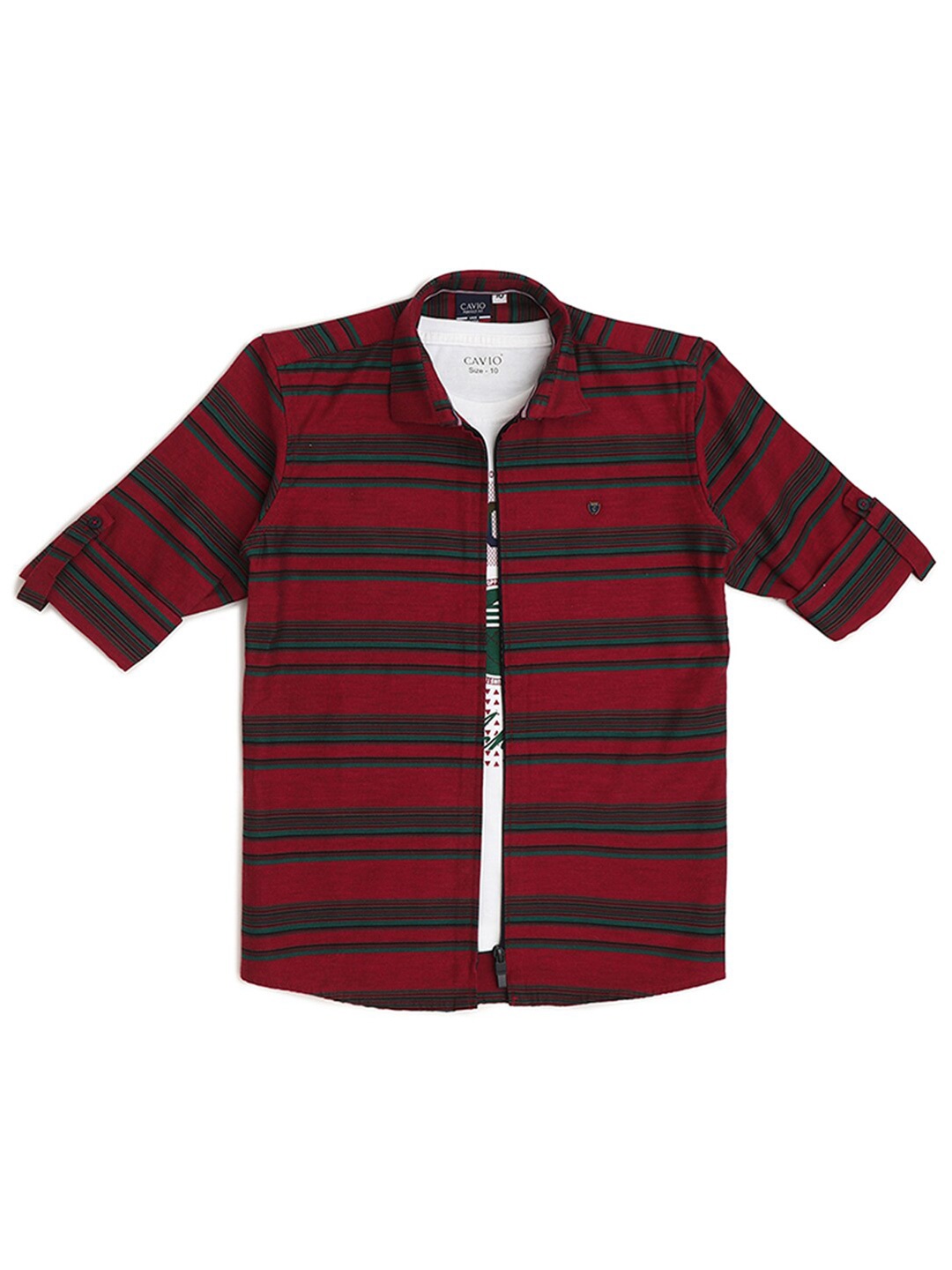 

CAVIO Boys Striped Comfort Cotton Casual Shirt With T-Shirt, Maroon
