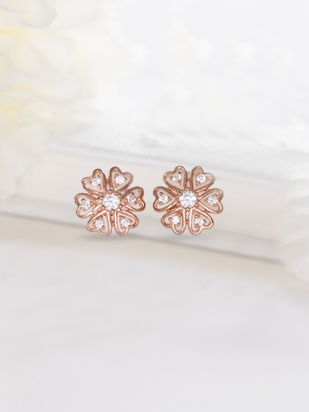 

Zavya 925 Sterling Silver Rose Gold-Plated Floral Stud Earrings