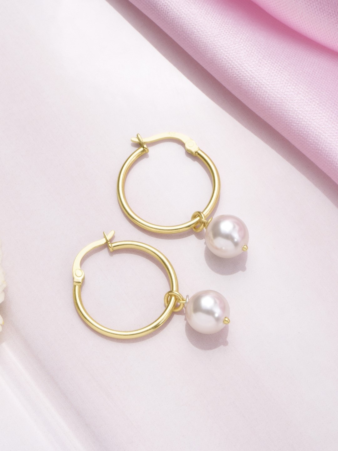 

Zavya 925 Sterling Silver Gold-Plated Circular Pearl Hoop Earrings