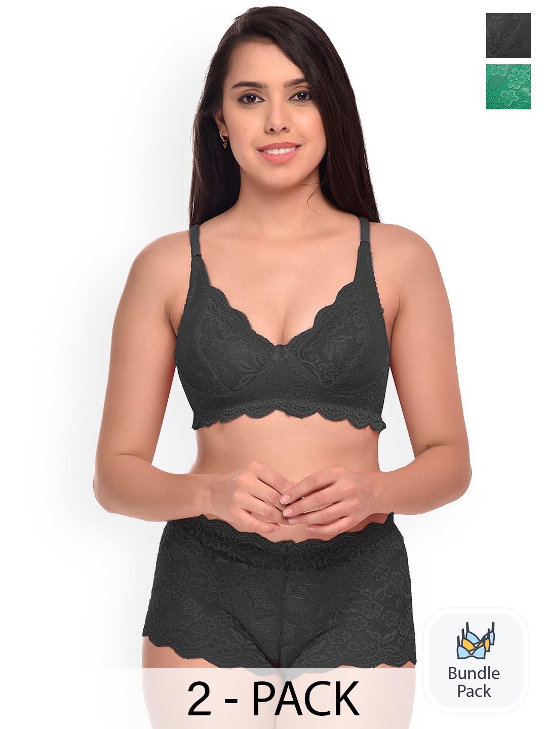 

Aamarsh Pack Of 2 Self-Design Lingerie Set, Green