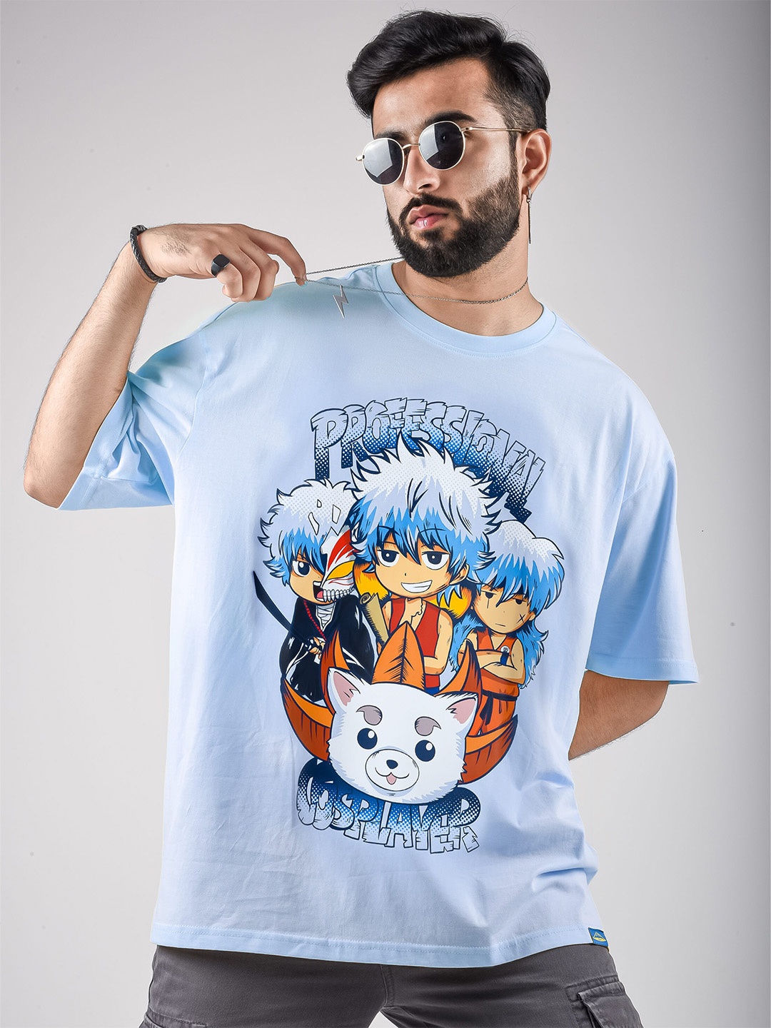

COMICSENSE Professional Cosplayer Anime Printed Cotton Oversized T-shirt, Blue