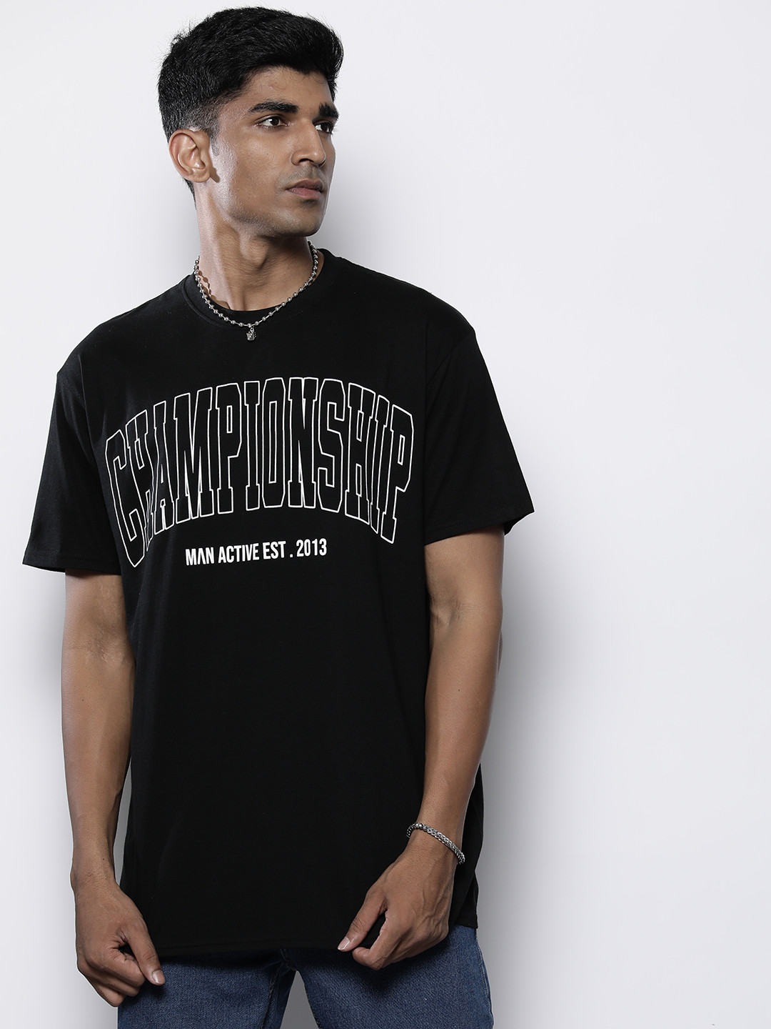 

boohooMAN Typography Printed Oversized Pure Cotton T-shirt, Black