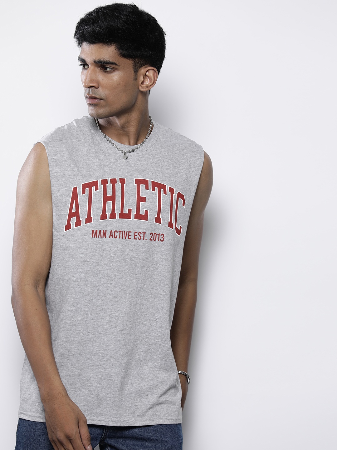 

boohooMAN Typography Printed Pure Cotton Gym T-shirt, Grey melange