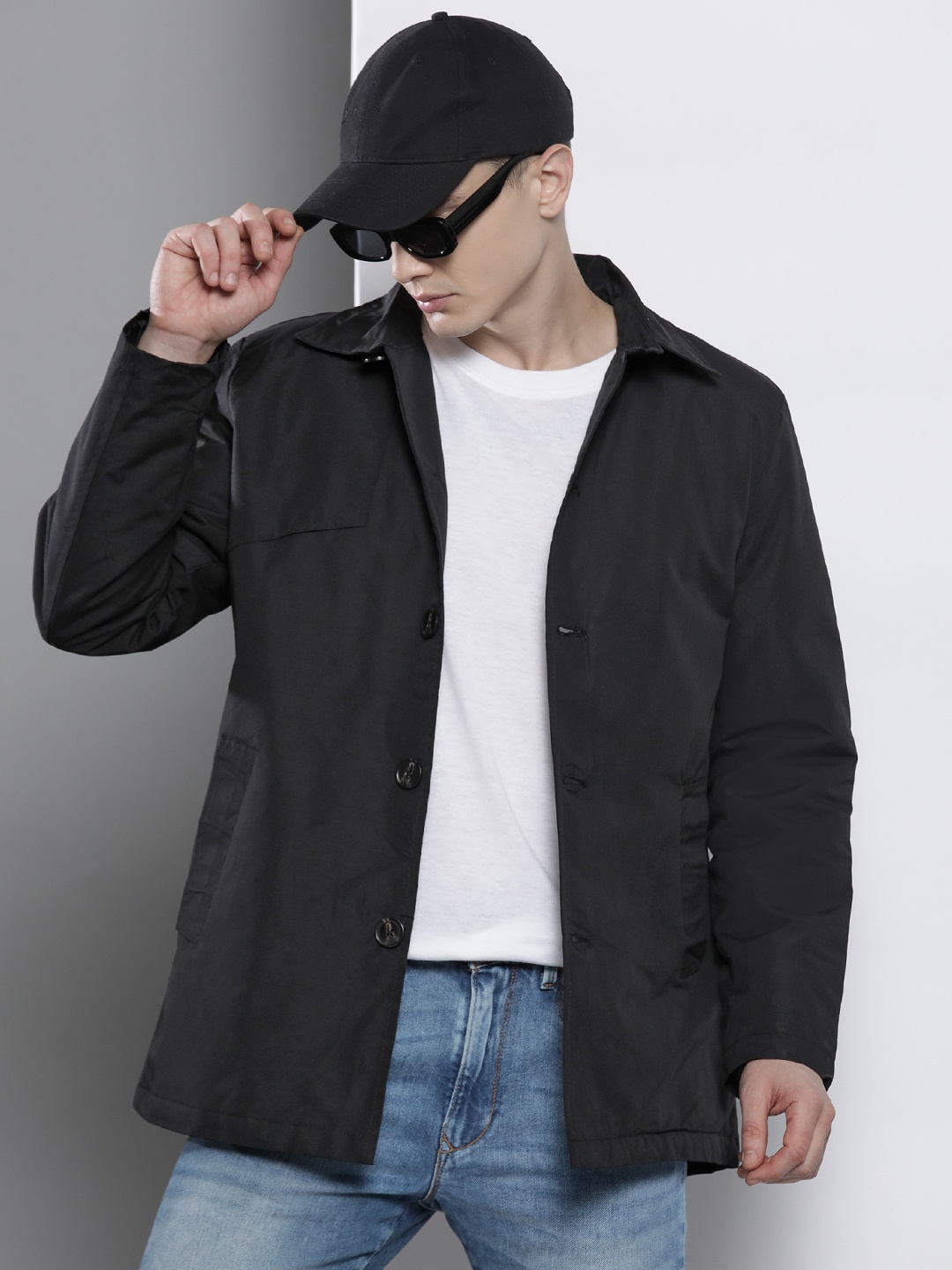

boohooMAN Spread Collar Padded Jacket, Black