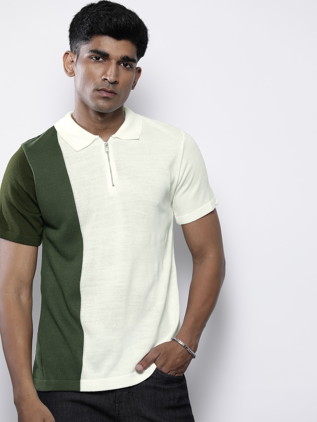 

boohooMAN Colourblocked Polo Collar T-shirt, White