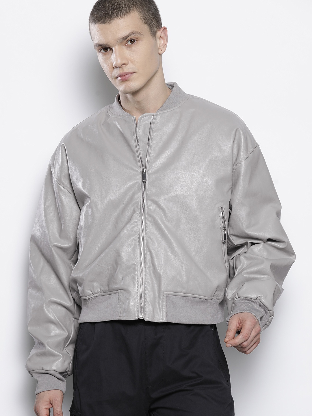

boohooMAN Mock Collar Bomber Jacket, Grey