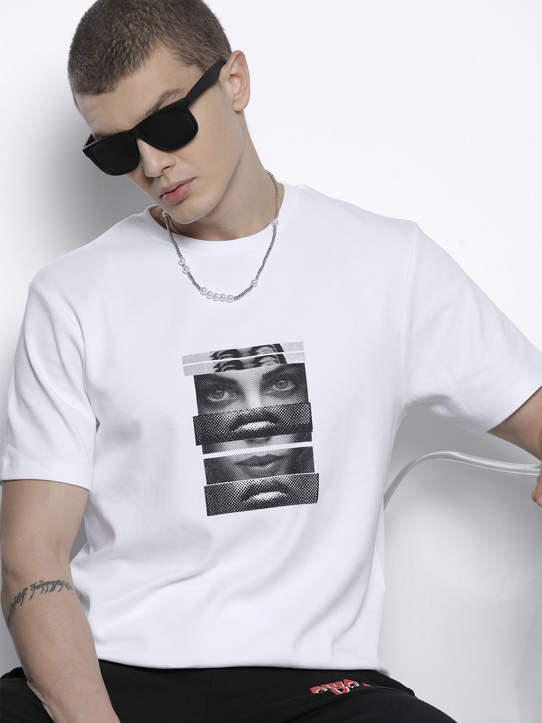 

boohooMAN Printed Pure Cotton Slim Fit T-shirt, White