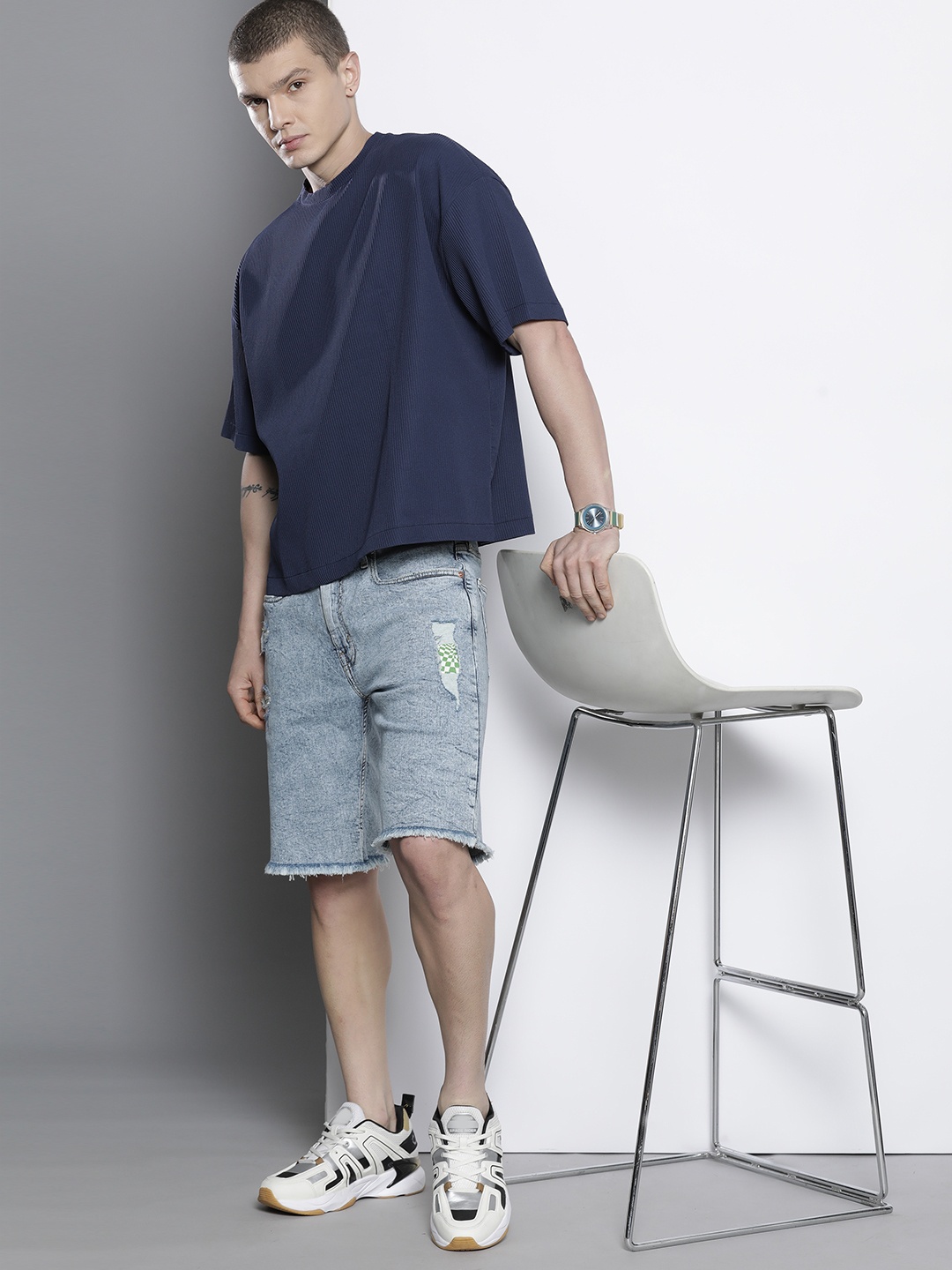 

boohooMAN Pleated Oversized T-shirt, Navy blue