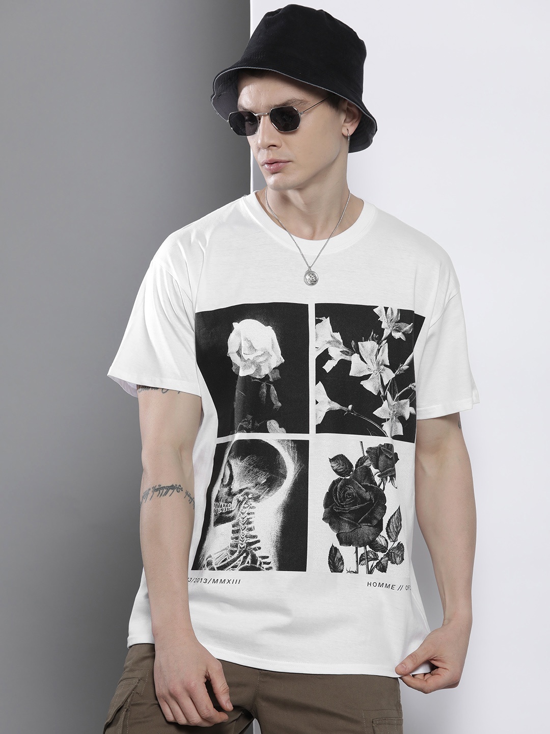 

boohooMAN Printed Pure Cotton Slim Fit T-shirt, White
