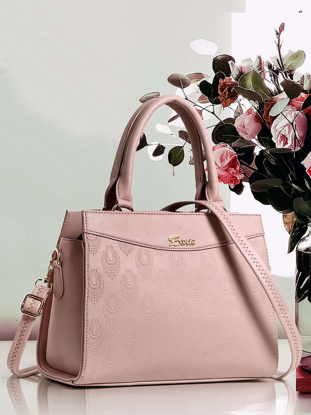 

Exotic Textured Self Design Handheld Bag, Pink