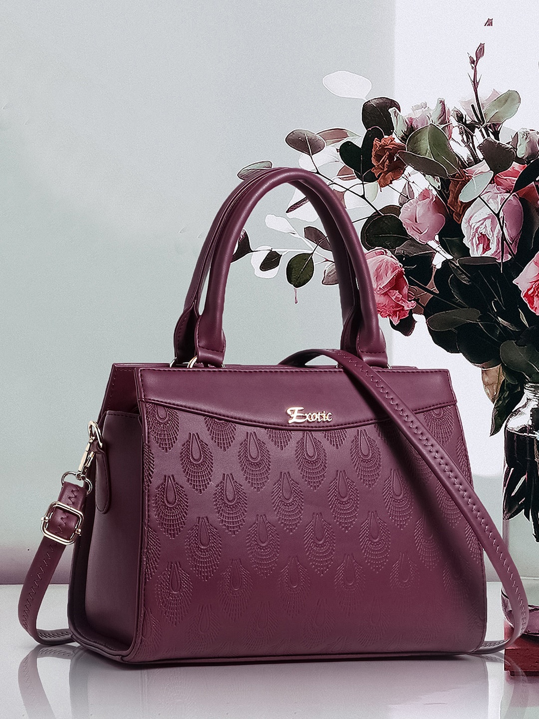 

Exotic Textured Self Design Handheld Bag, Purple