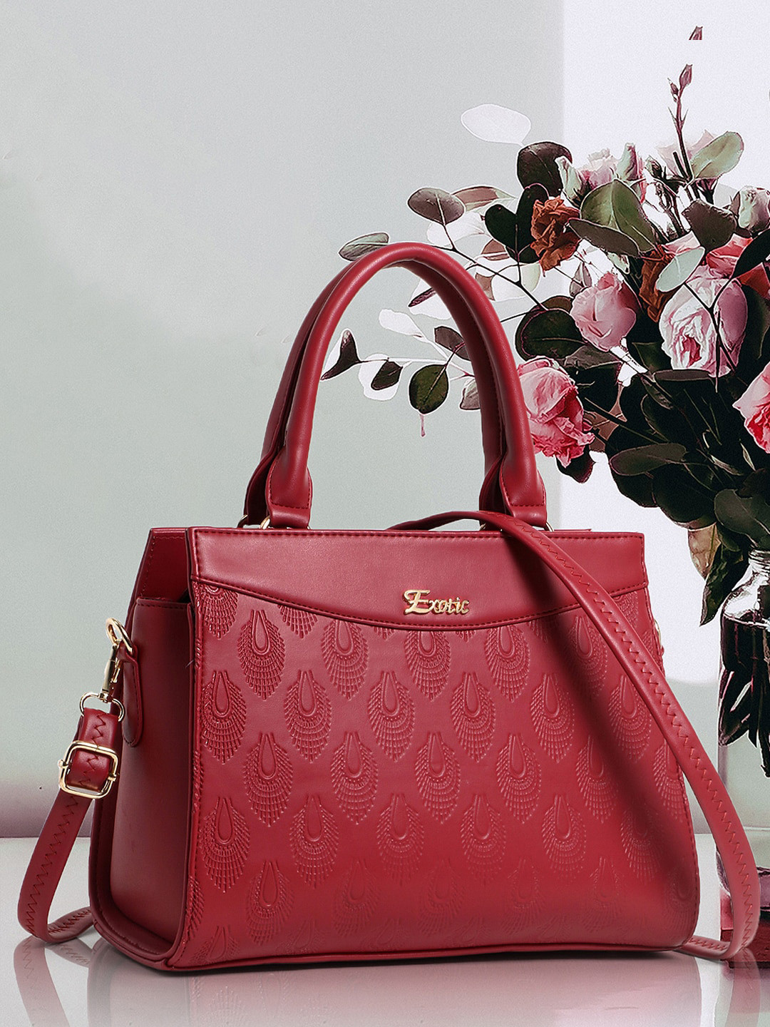 

Exotic Textured Self Design Handheld Bag, Maroon