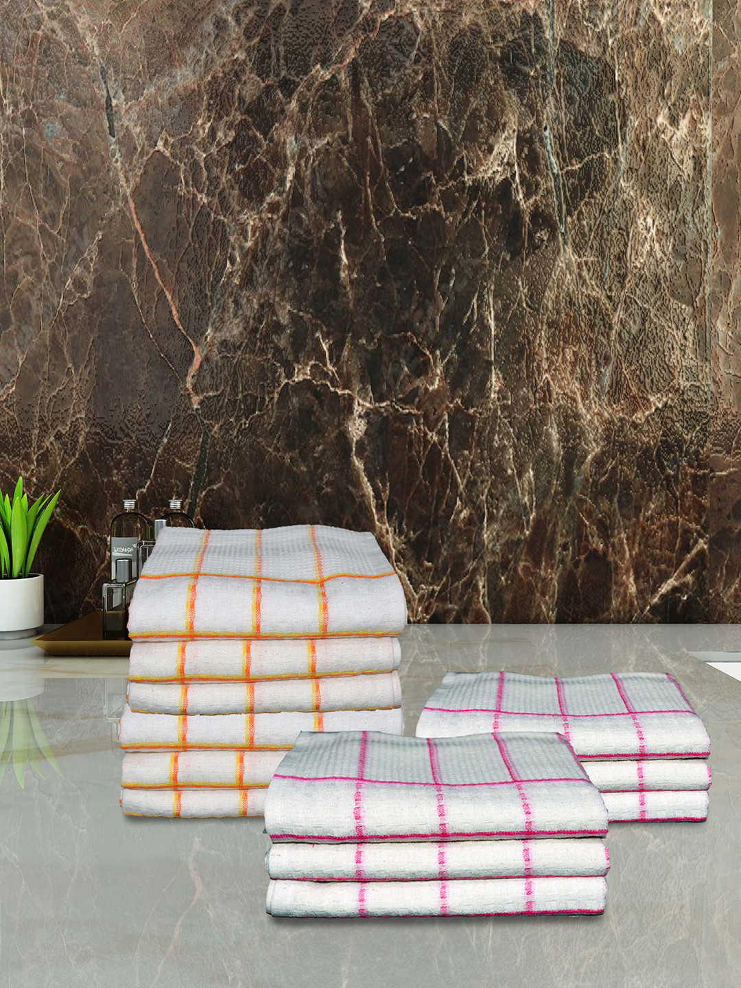 

Athom Living White & Pink 12 Pieces Streped 210 GSM Quick Dry Pure Cotton Hand Towels