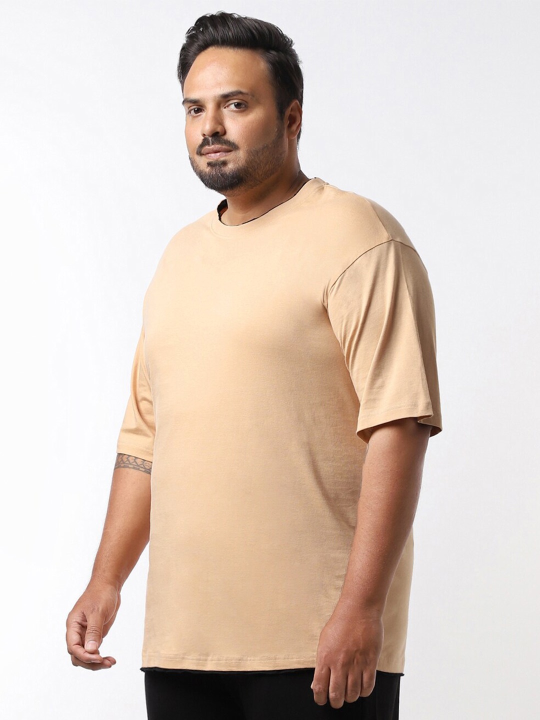 

Bewakoof Plus Round Neck Pure Cotton Oversized Plus Size T-shirt, Beige