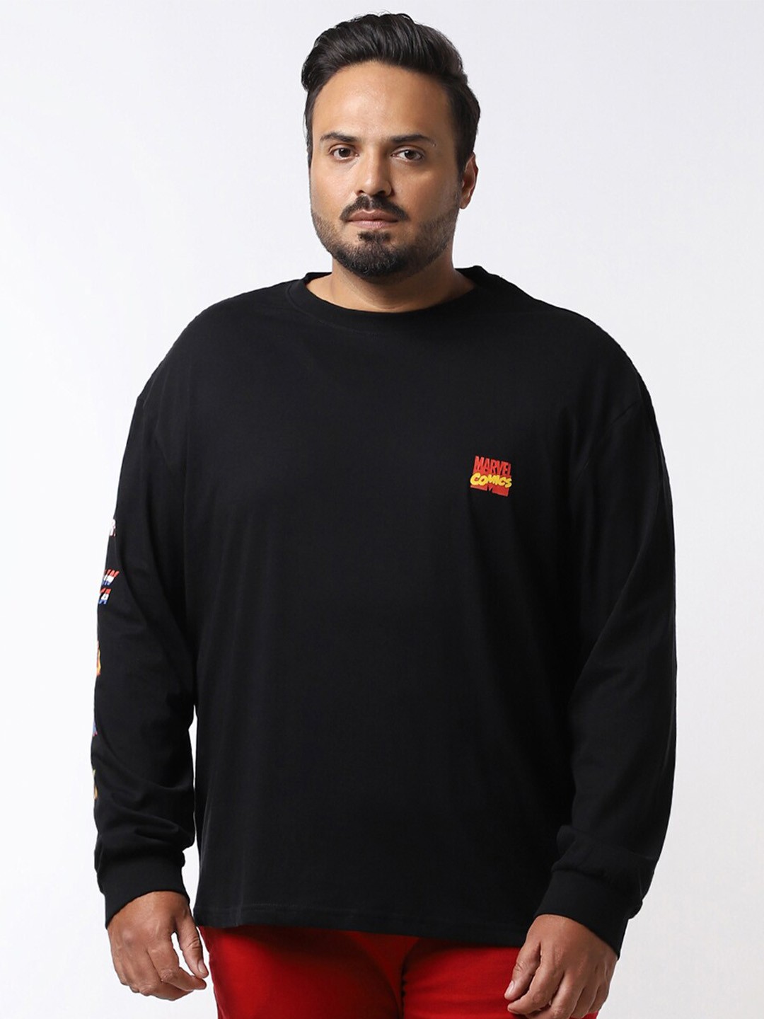 

Bewakoof Plus Typography Printed Pure Cotton T-shirt, Black