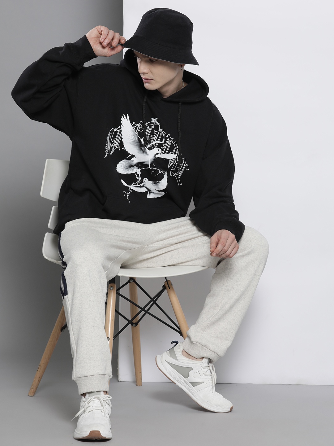 

boohooMAN Printed Oversized Hooded Sweatshirt, Black