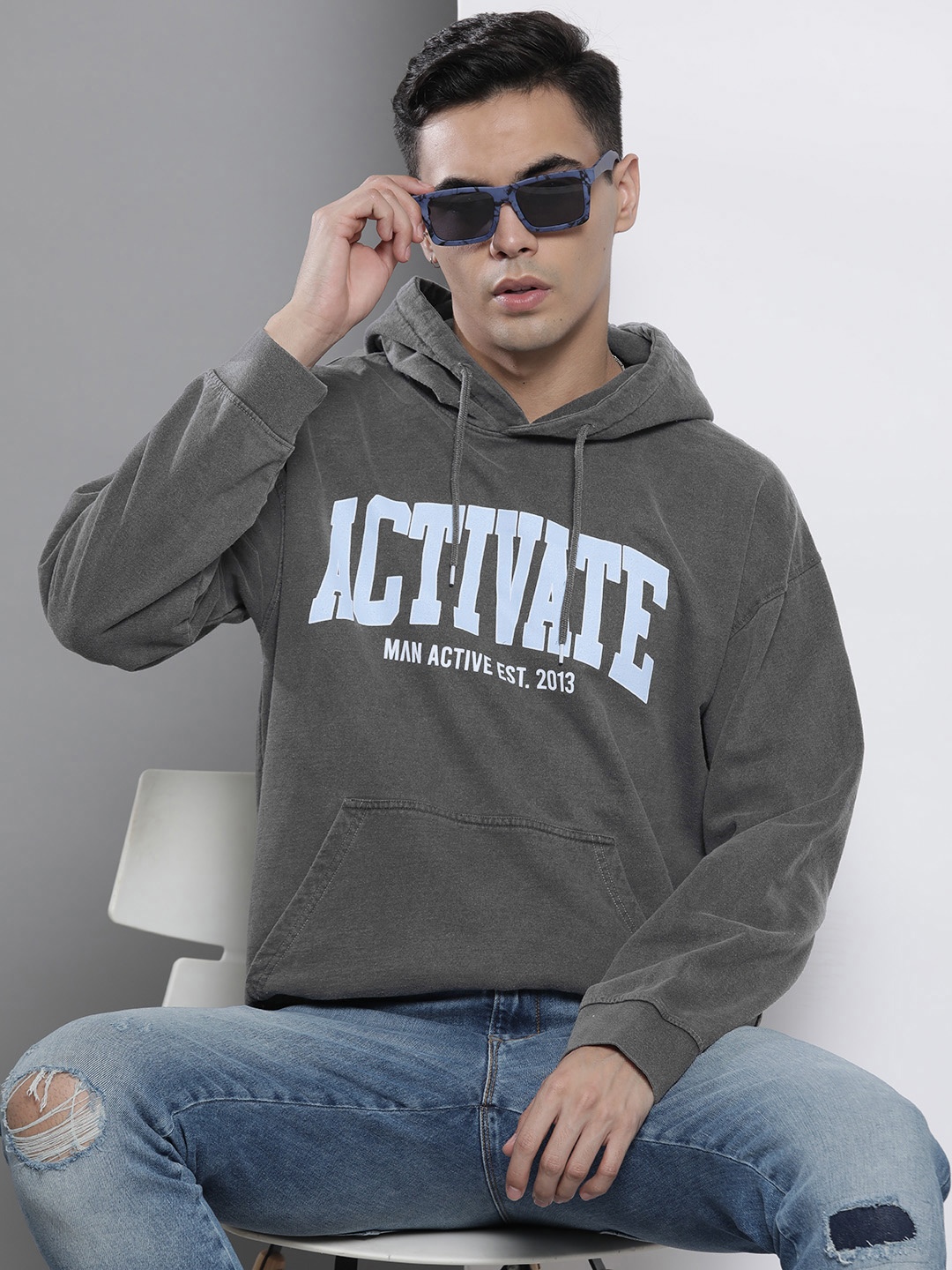 

boohooMAN Printed Hooded Sweatshirt, Grey