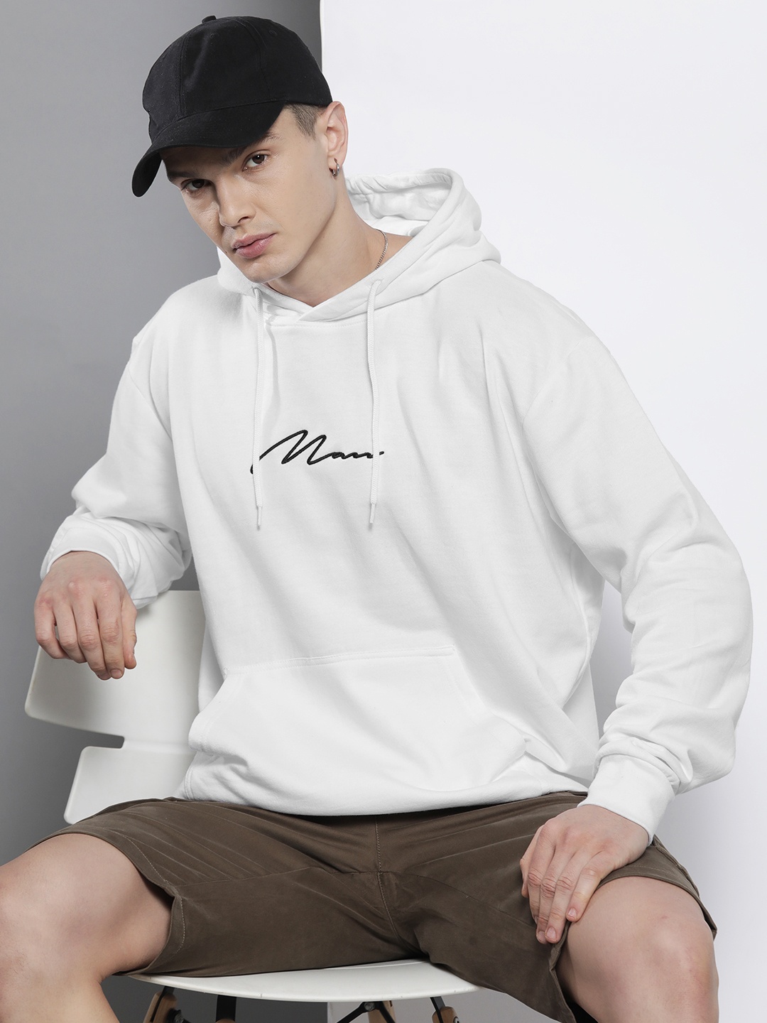 

boohooMAN Printed Detail Hooded Sweatshirt, White