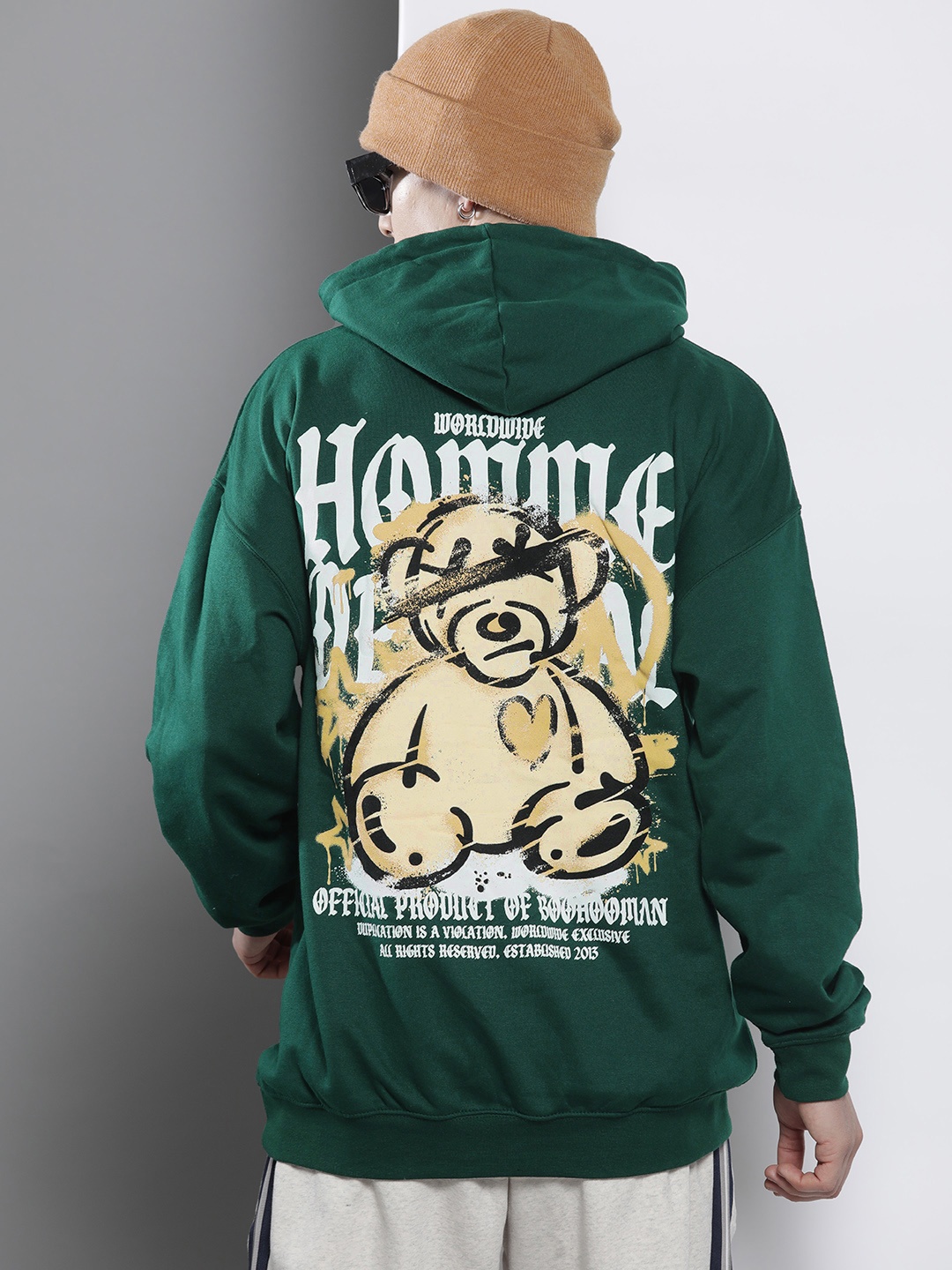 

boohooMAN Back Print Oversized Hooded Sweatshirt, Green