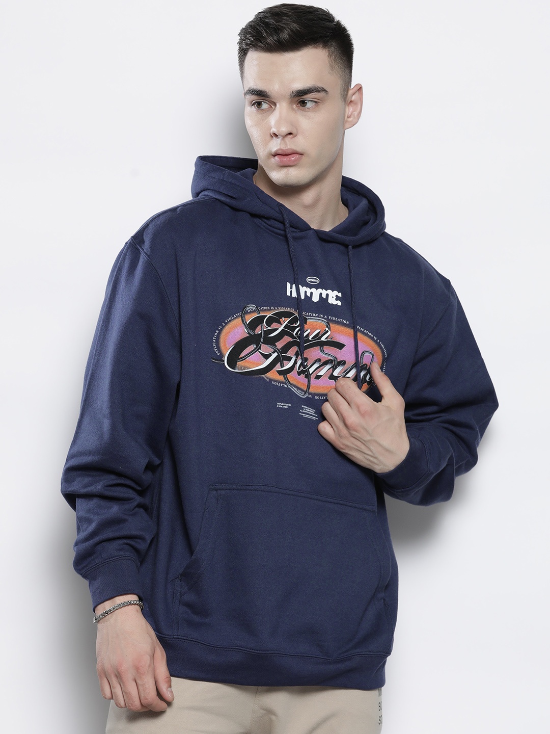 

boohooMAN Oversized Pour Homme Printed Hooded Sweatshirt, Blue