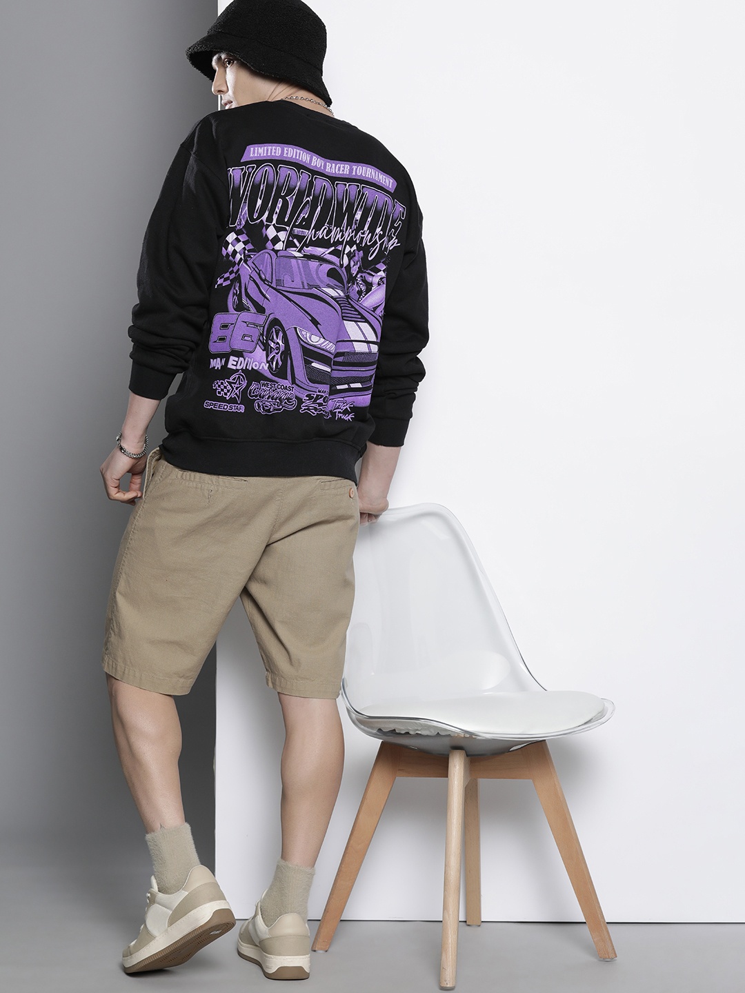 

boohooMAN Graphic Printed Back Round Neck Sweatshirt, Black
