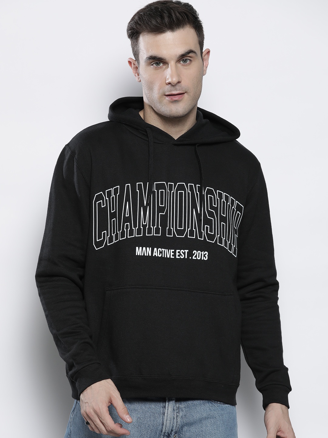 

boohooMAN Oversized Championship Printed Hooded Sweatshirt, Black