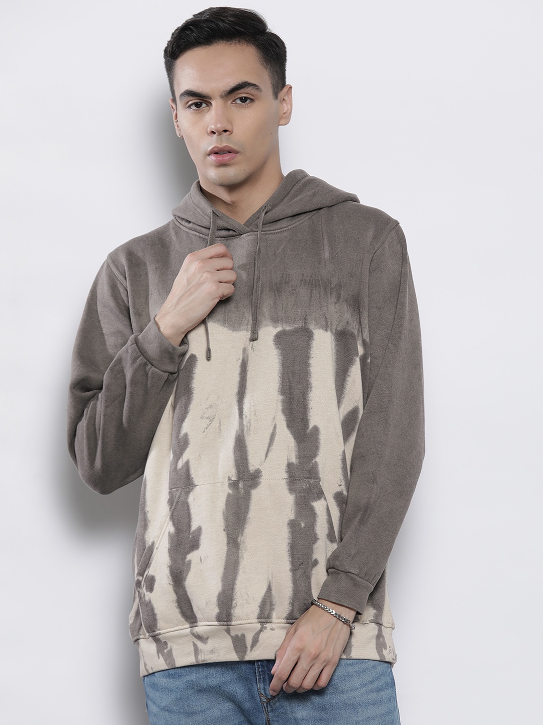 

boohooMAN Cotton Tie & Dye Printed Oversized Hooded Sweatshirt, Taupe