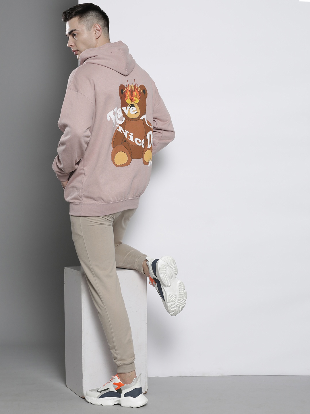 

boohooMAN Oversized Teddy Printed Hooded Sweatshirt, Pink