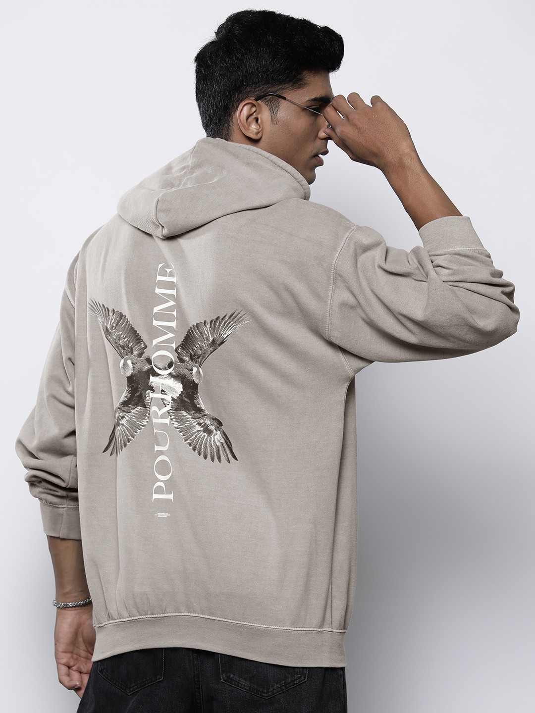 

boohooMAN Cotton Printed Hooded Oversized Sweatshirt, Grey