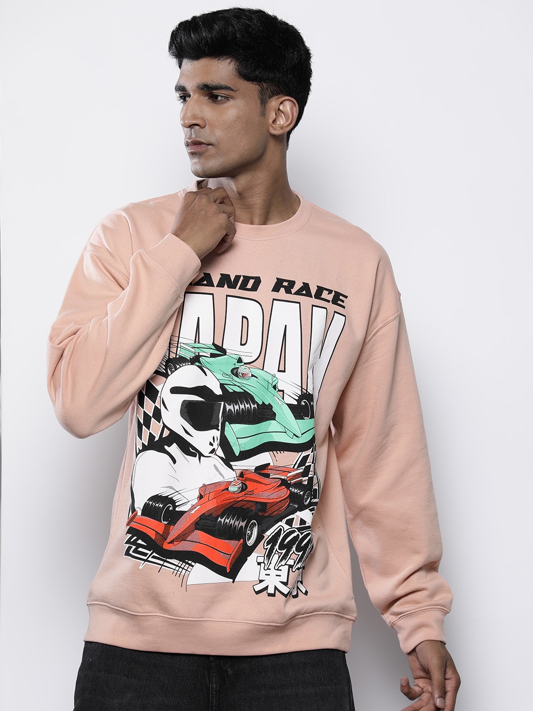 

boohooMAN Cotton Printed Oversized Sweatshirt, Peach
