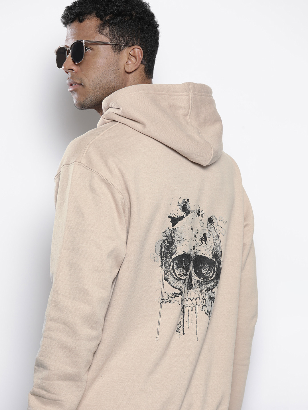 

boohooMAN Graphic Printed Back Hooded Sweatshirt, Beige