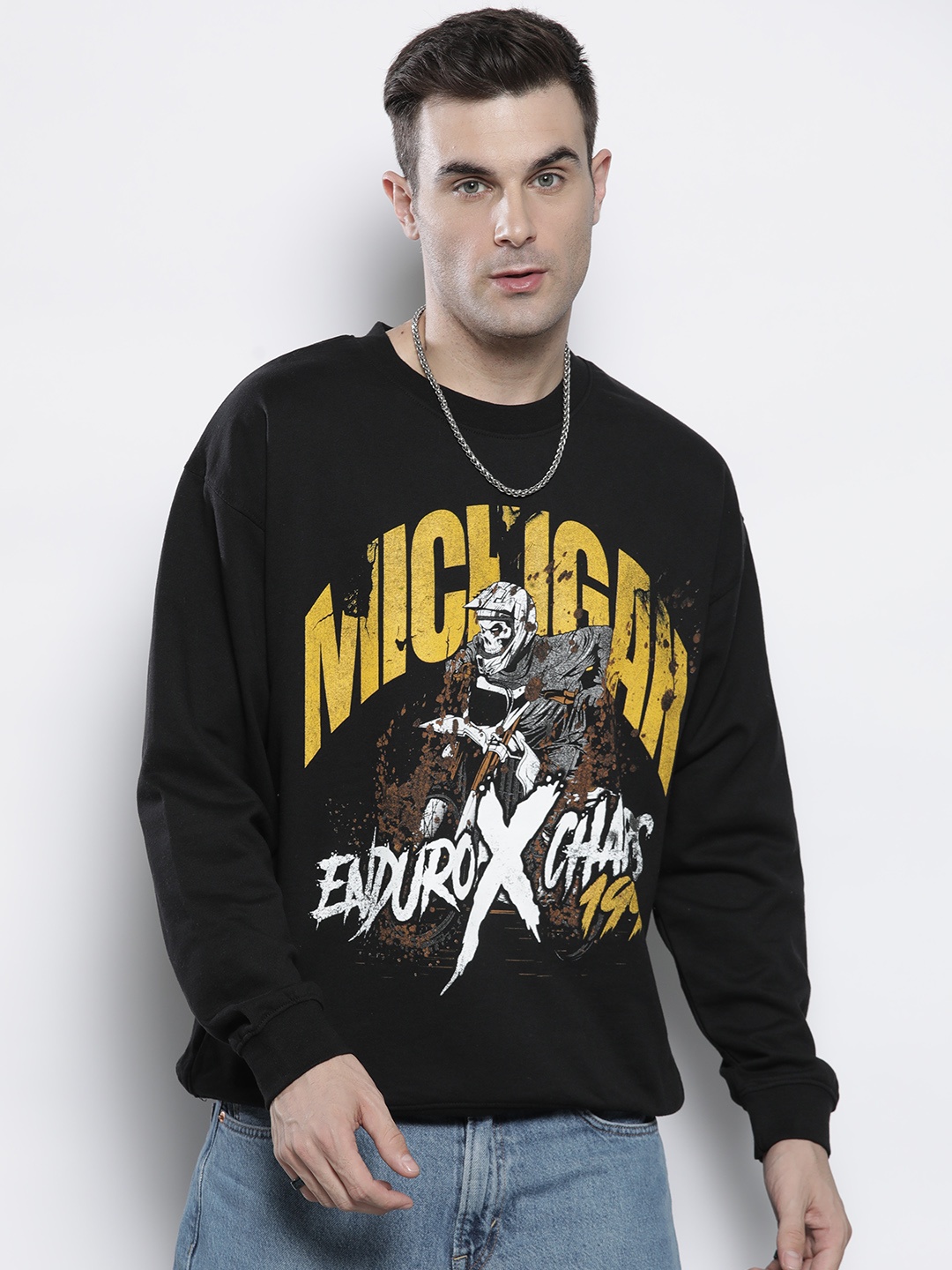 

boohooMAN Oversized Vintage Michigan Printed Sweatshirt, Black