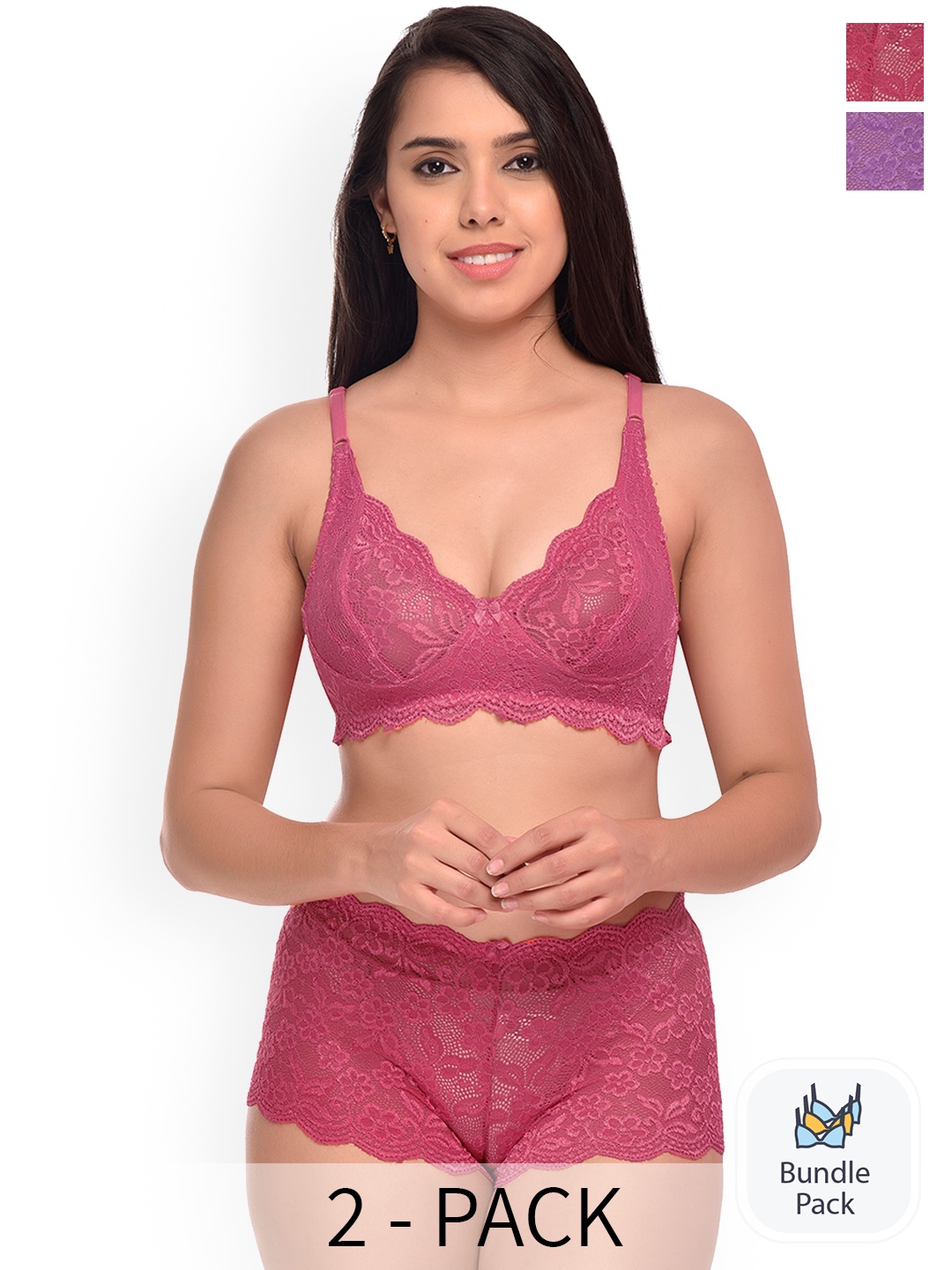 

AROUSY Pack Of 2 Self Design Lingerie Sets, Purple