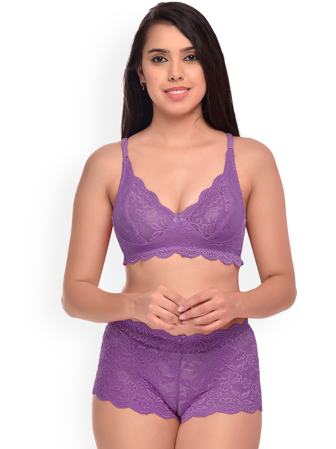 

AROUSY Self Design Lingerie Set, Purple