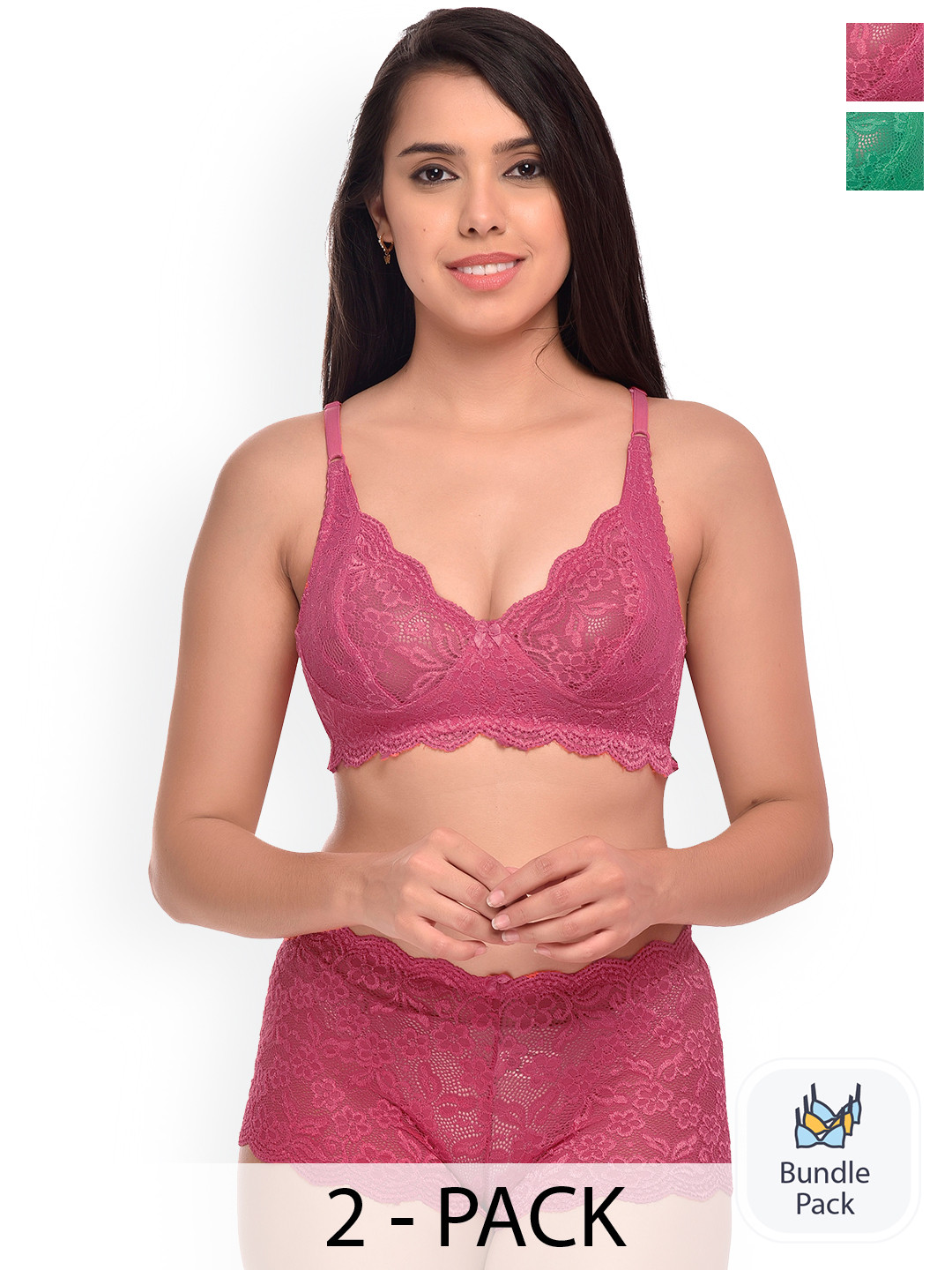 

AROUSY Pack Of 2 Self-Design Net Lingerie Sets, Green