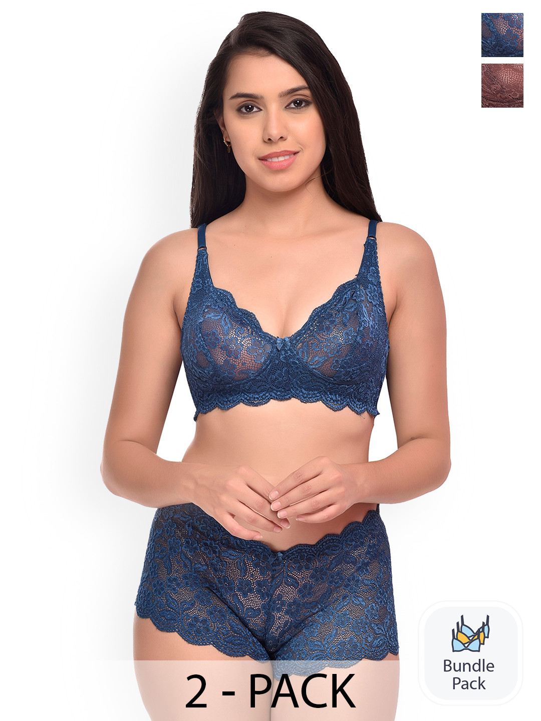 

AROUSY Pack Of 2 Self Design Lingerie Set, Blue