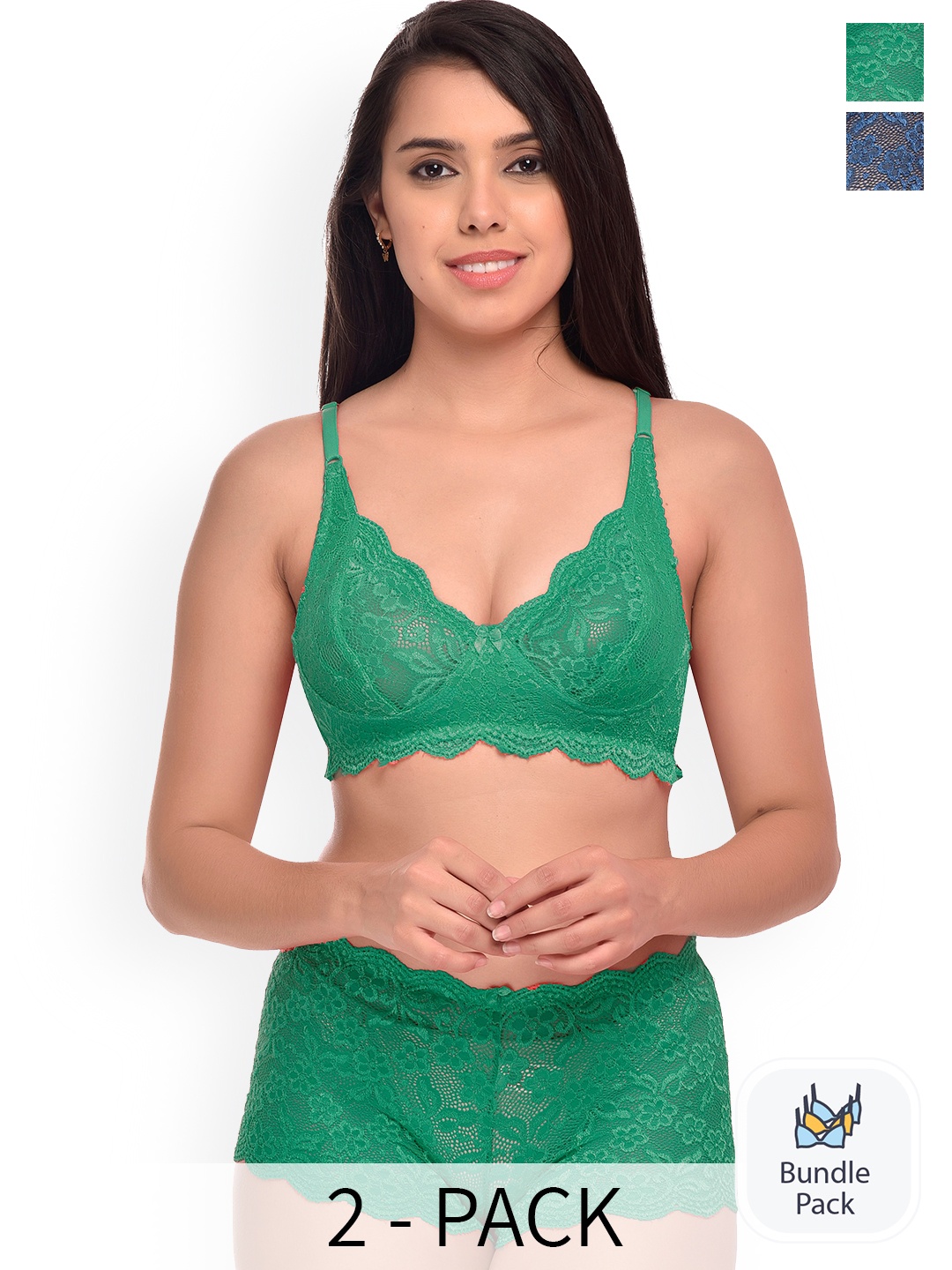 

AROUSY Pack Of 2 Self-Design Lingerie SetY_Rain-Set_Green,Blue_30