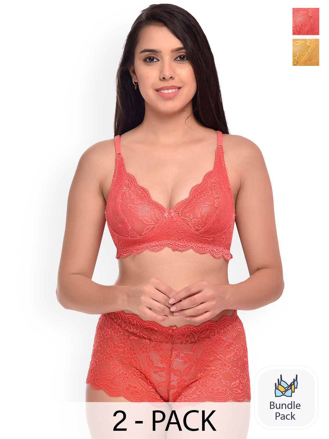

AROUSY Pack Of 2 Self Design Lingerie Sets, Yellow
