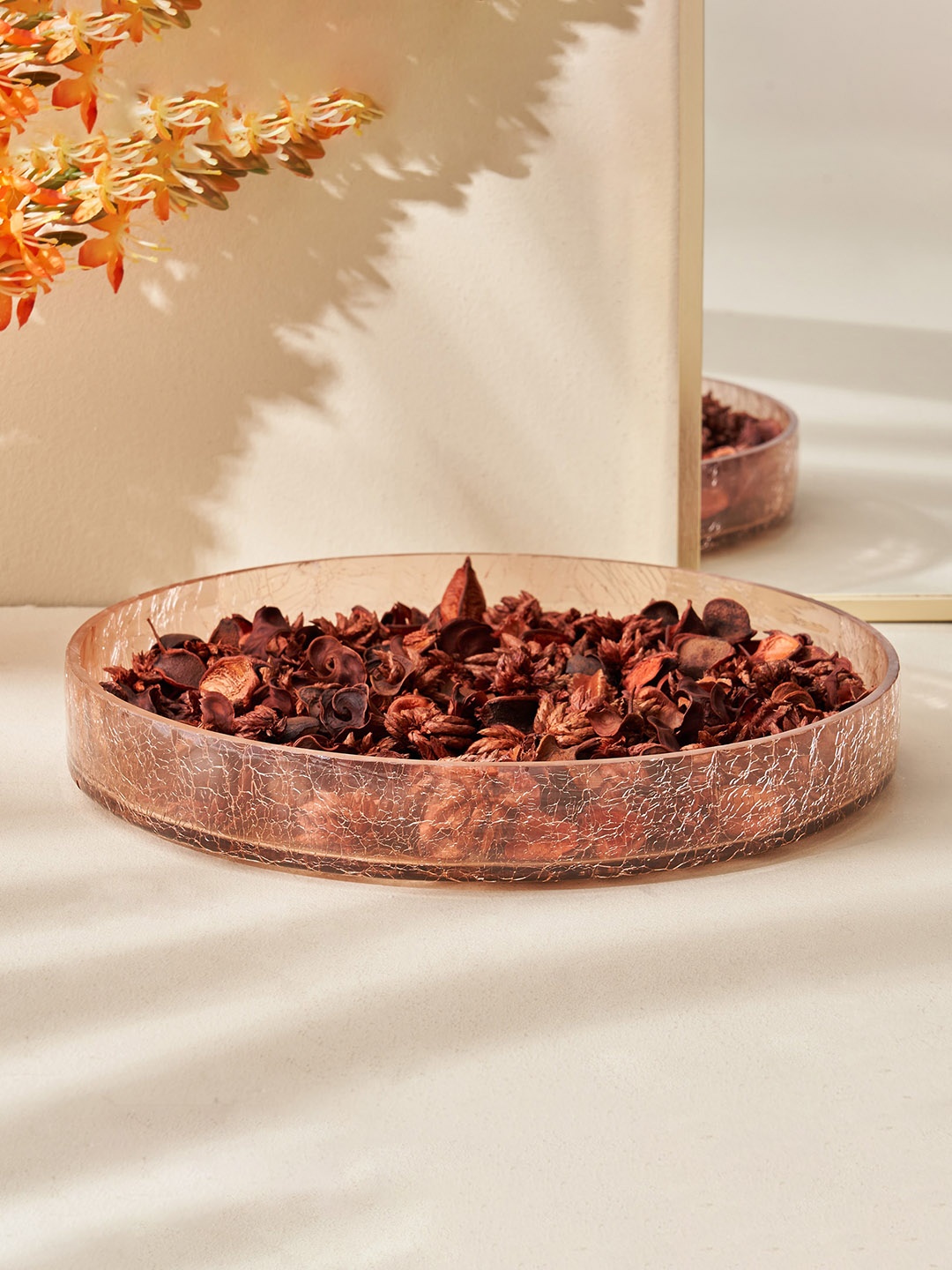 

Home Centre Brian Macia Peach-color Glass Crackle Decorative Bowl