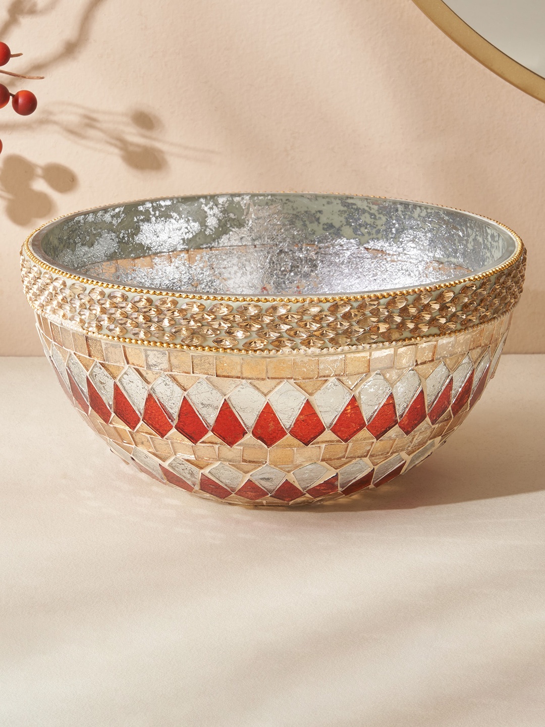 

Home Centre Corsica Mabel White Embellished Glass Mosaic Decorative Bowl, Gold