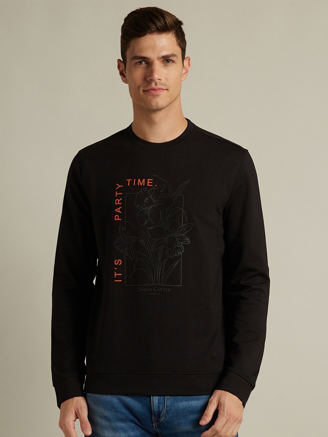 

SIMON CARTER LONDON Graphic Printed Cotton Sweatshirt, Black