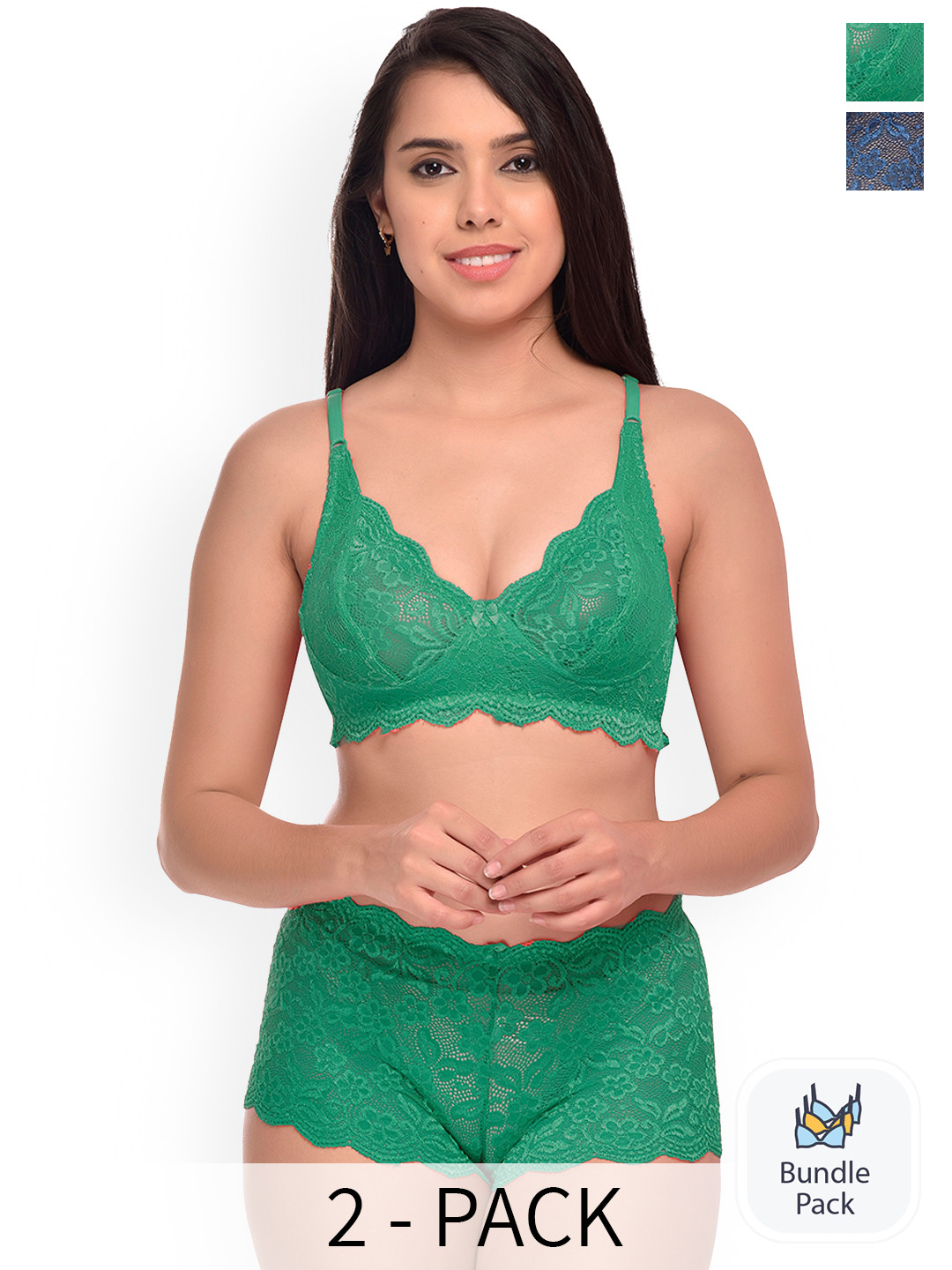 

PIBU Pack Of 2 Self-Design Non-Padded Net Lingerie Set F_Rain-Set_Green,Blue_30