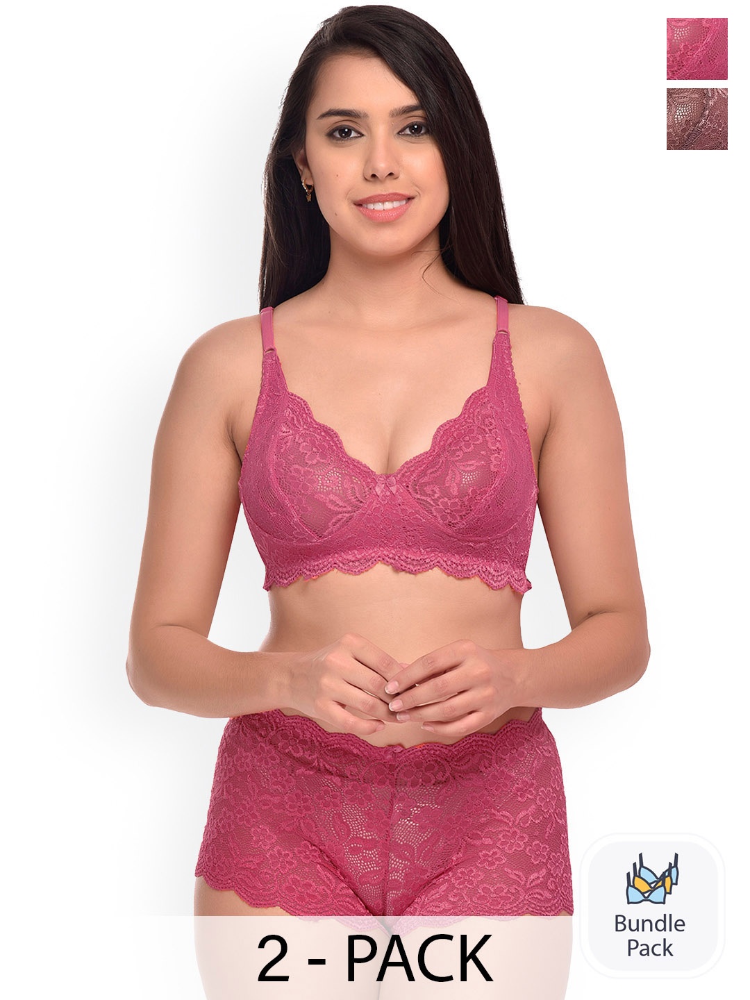 

PIBU Pack Of 2 Self Design Non-Padded Lingerie Set F_Rain-Set_Pink,Maroon_30