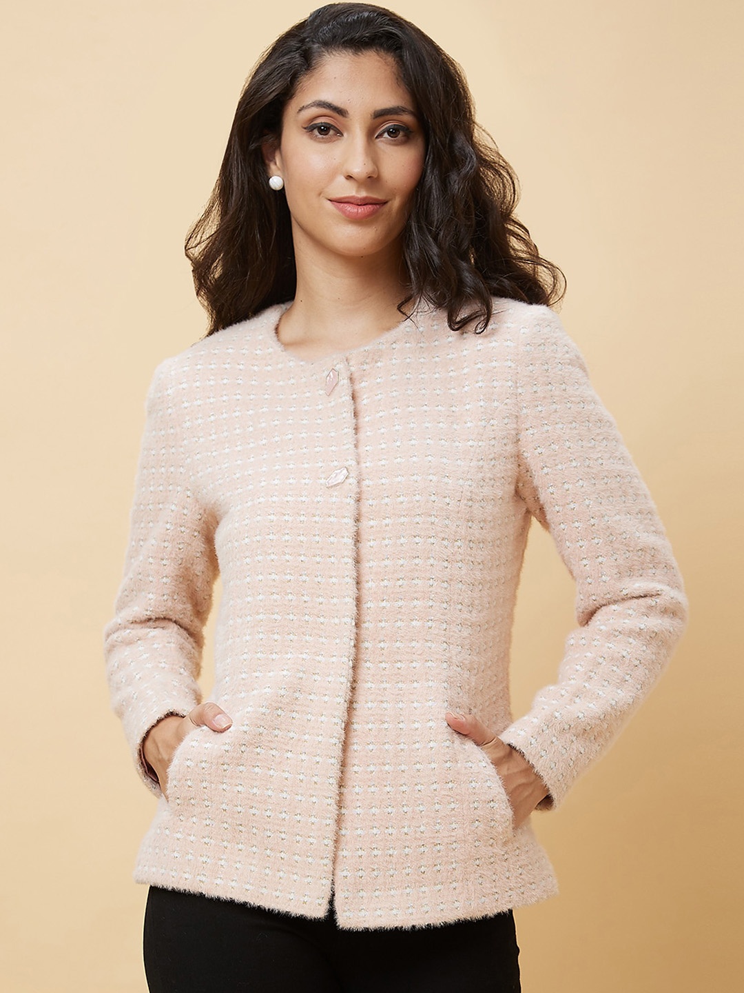 

Globus Nude-Colored Self Design Overcoat
