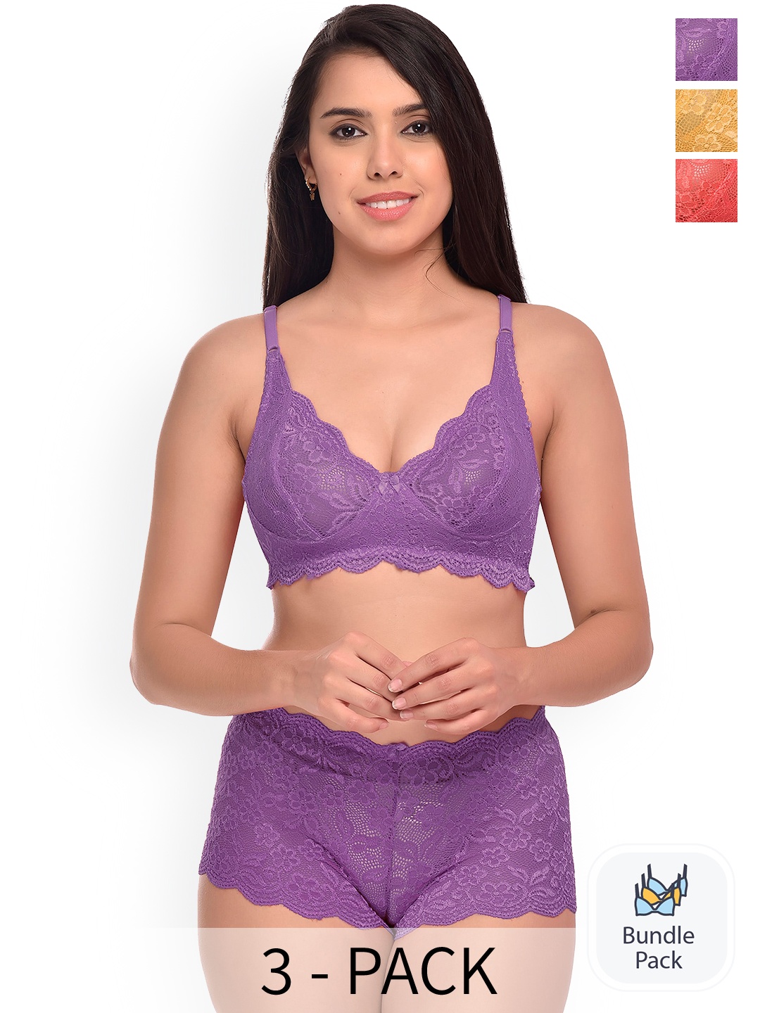 

Aamarsh Pack Of 3 Self-Design Lingerie Set, Red