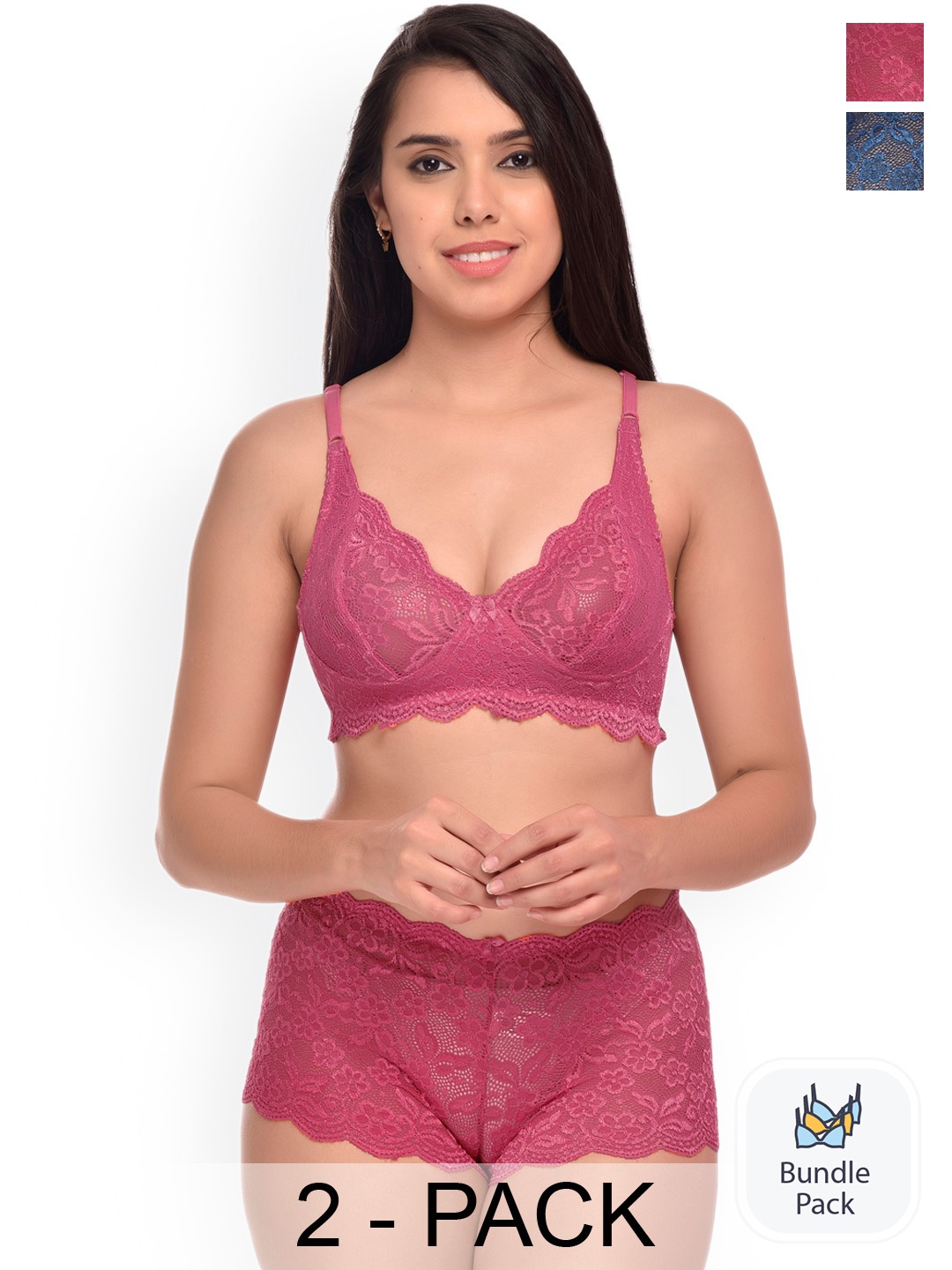 

Aamarsh Pack Of 2 Self Design Lingerie Set, Pink