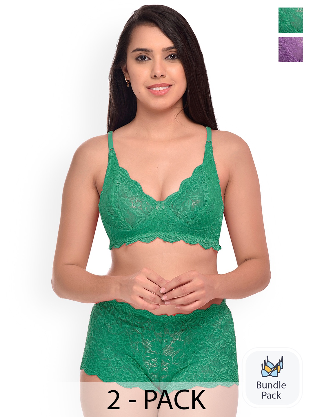 

AROUSY Pack Of 2 Self Design Lingerie Set, Green