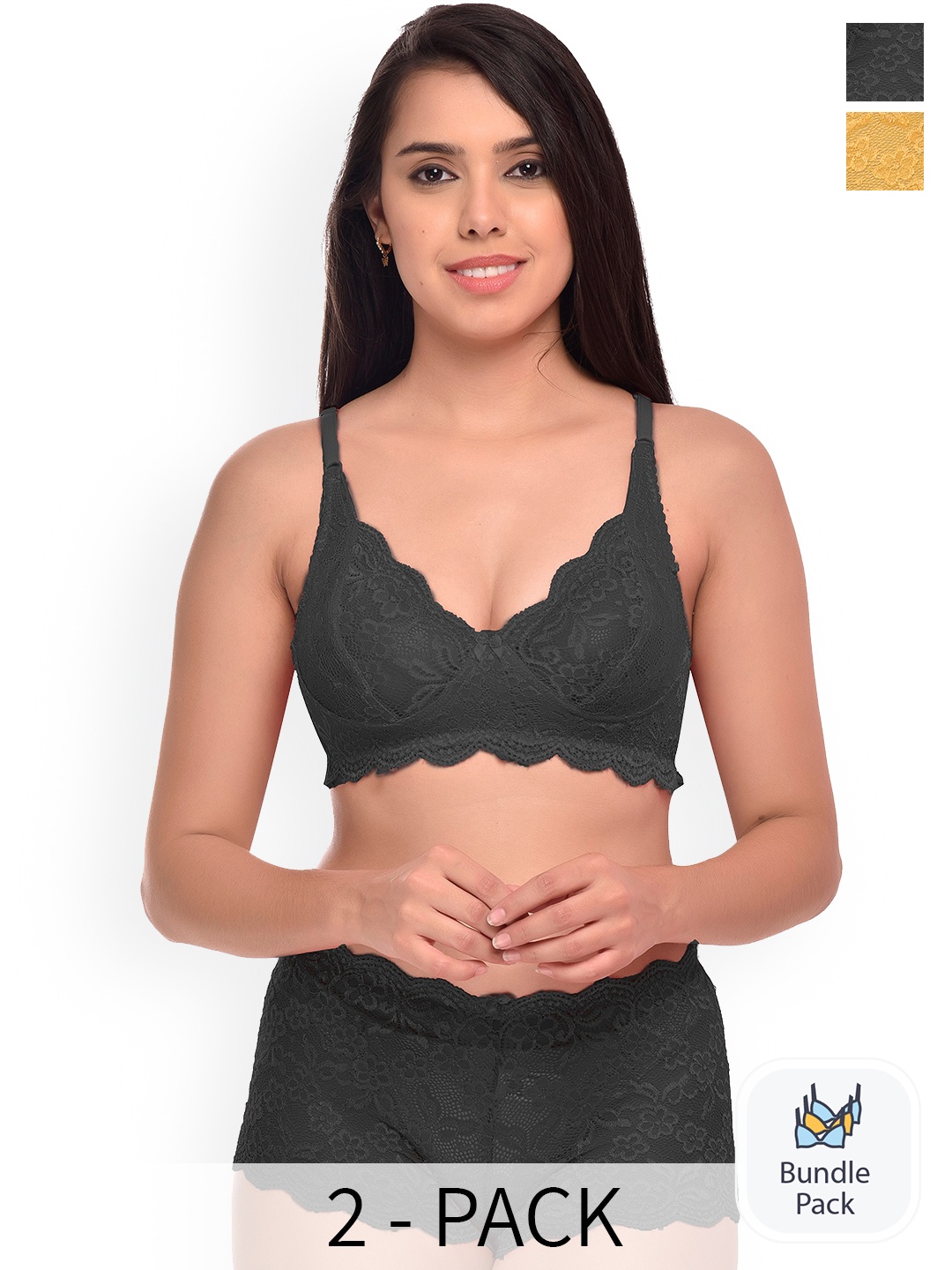 

AROUSY Pack Of 2 Self Design Lingerie Set, Yellow