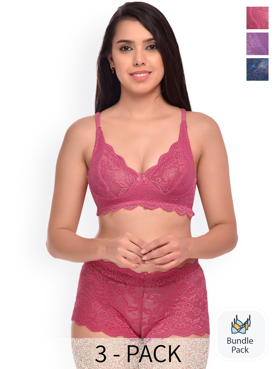 

AROUSY Pack Of 3 Self Design Lingerie Set, Purple